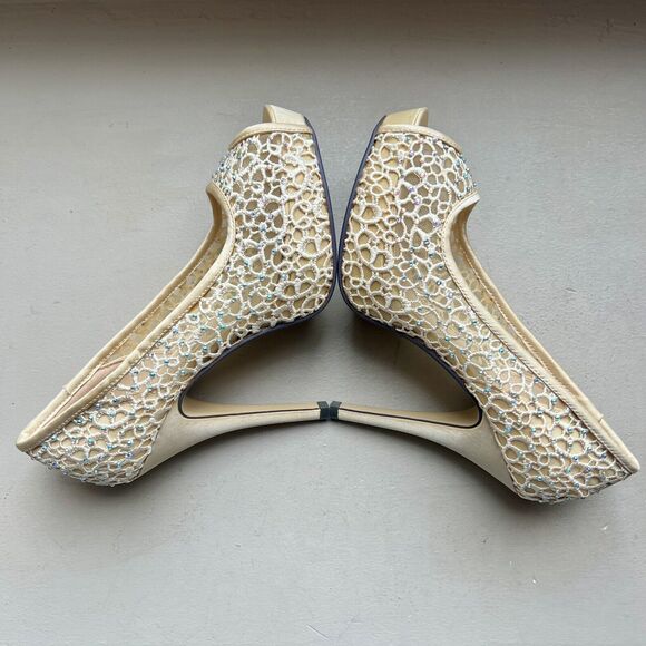 Lady Couture Ivy Peep Toe Gold Lace Mesh Stiletto Heels NIB Women’s EU 39 US 8 - Picture 6 of 16